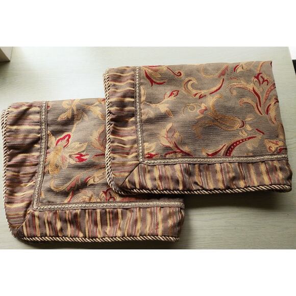 PILLOW SHAMS-SHAVEL-Rich Colors-Green-Gold-Red-Cording-Set of 2-24"x31" - Picture 1 of 15